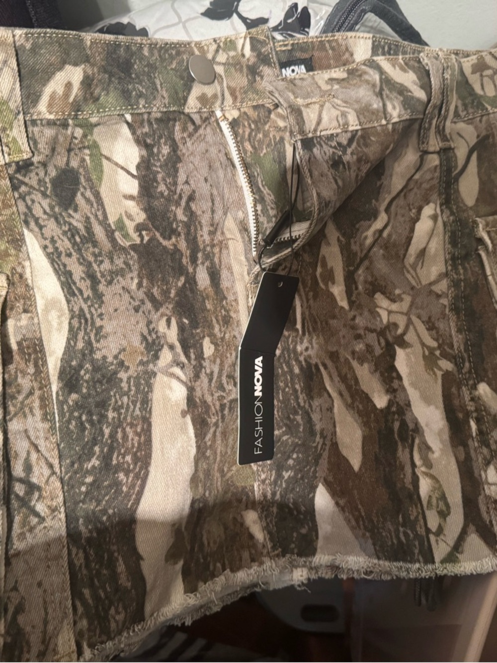 Fashion Nova Woodland Camo Denim Mini Skirt - Green Brown Tan